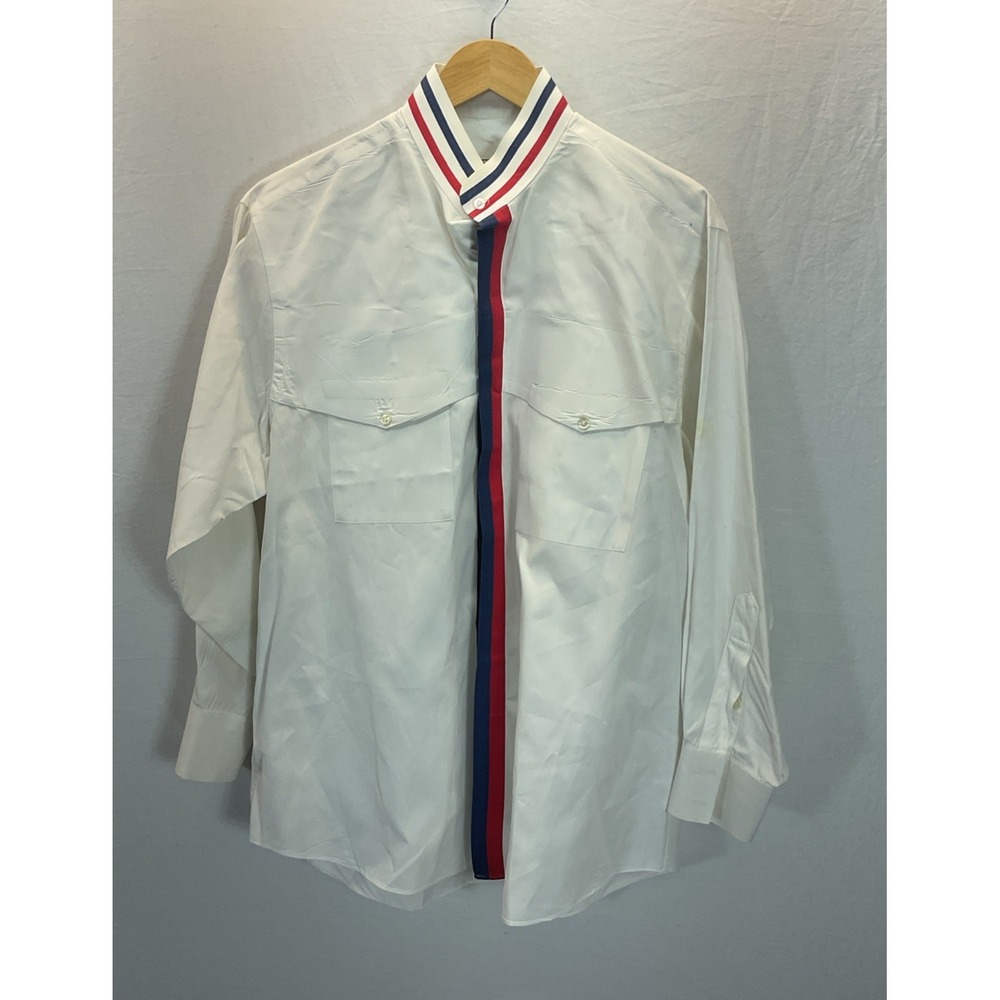 VTG Lombardo western  shirt Red/white/ Blue band collar TEXAS Large Rodeo USA